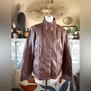 Quince 100% Leather Stand-Collar Jacket in Burnt Umber XL